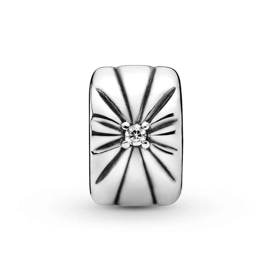 Sparkling Sunburst Clip Charm Hallmarked S925 Sterling Silver