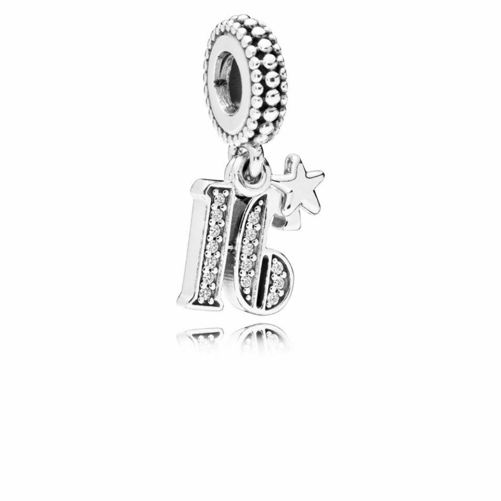 16th Birthday Dangle Charm Hallmarked S925 Sterling Silver