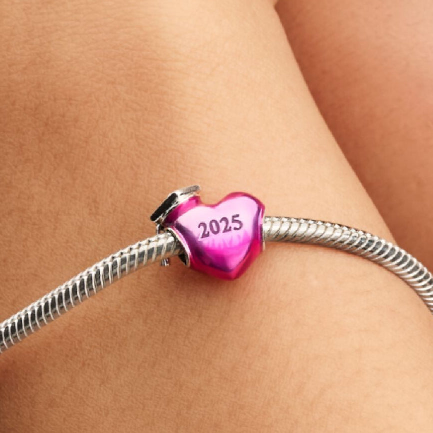 2025 Graduation Pink Heart Charm Hallmarked S925 Sterling Silver