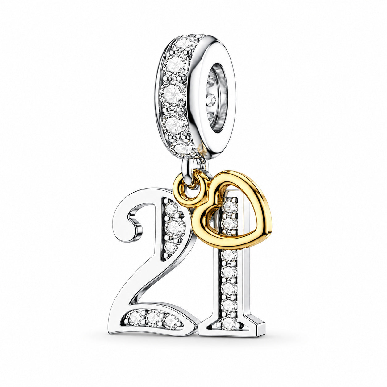 21st Birthday Gold Tag Dangle Charm Hallmarked S925 Sterling Silver