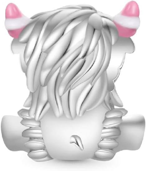 Pink Bow Highland Cow Charm Hallmarked S925 Sterling Silver