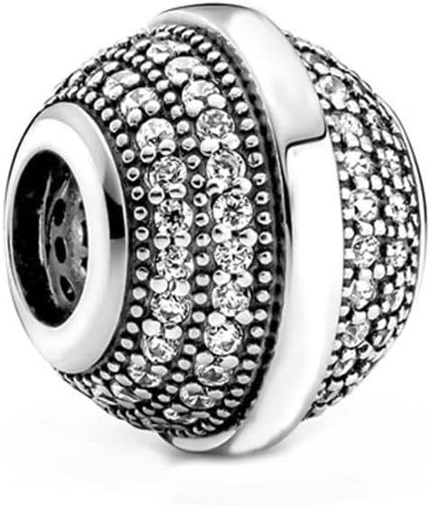 Logo & Pave Round Clip Charm Hallmarked S925 Hallmarked Compatible Sterling Silver Charm
