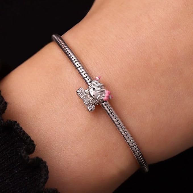 Pink Bow Highland Cow Charm Hallmarked S925 Sterling Silver