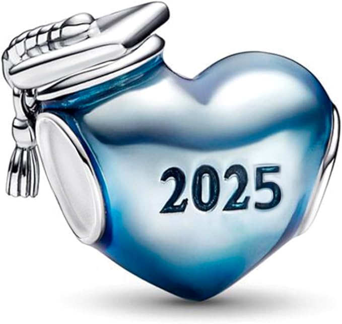 Blue 2025 Graduation Heart Charm Hallmarked S925 Sterling Silver
