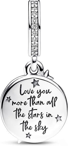 Two-tone Shooting Star Double Dangle Charm Hallmarked S925 Sterling Silver