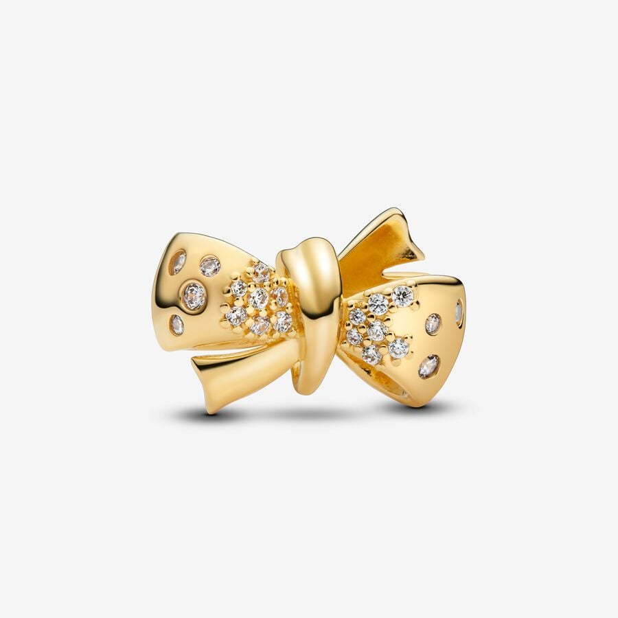 Sparkling Bow Charm Hallmarked S925 Sterling Silver
