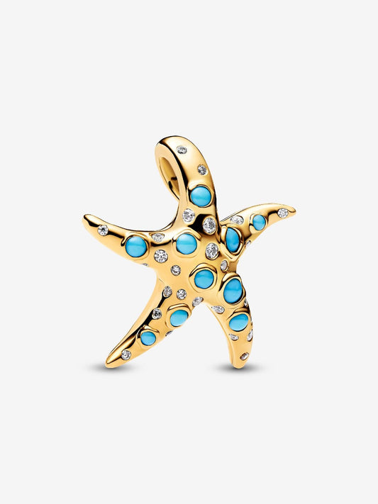 Sparkling Blue Starfish Dangle Charm Hallmarked S925 Sterling Silver