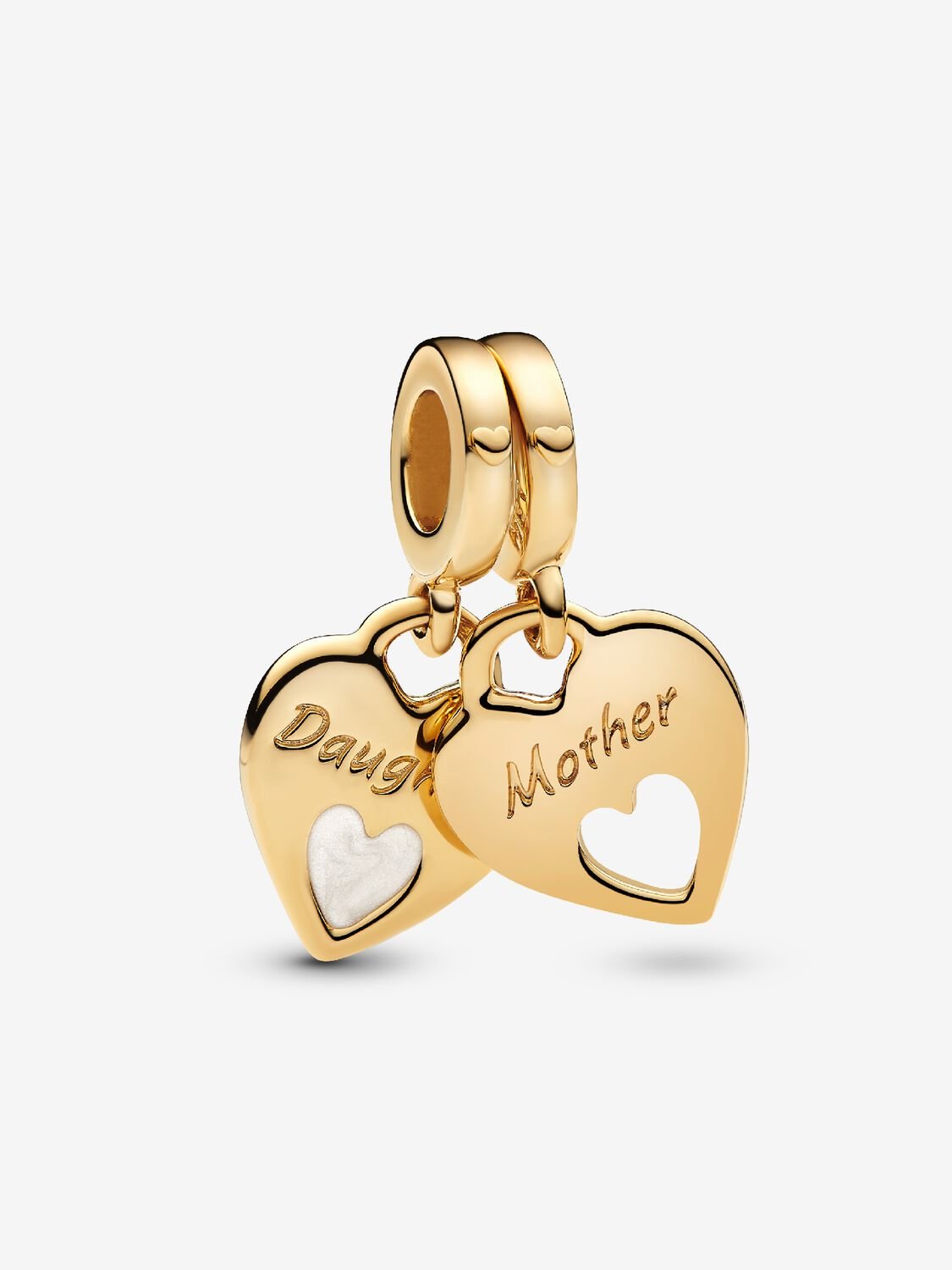 Double Heart Split Dangle Charm Hallmarked S925 Sterling Silver