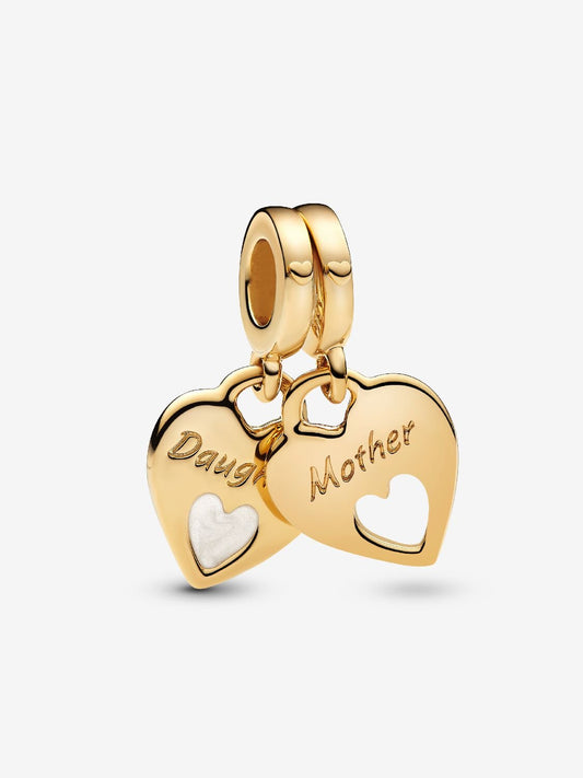 Double Heart Split Dangle Charm Hallmarked S925 Sterling Silver
