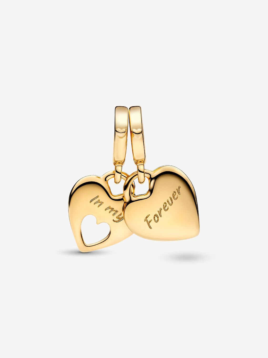 Double Heart Split Dangle Charm Hallmarked S925 Sterling Silver