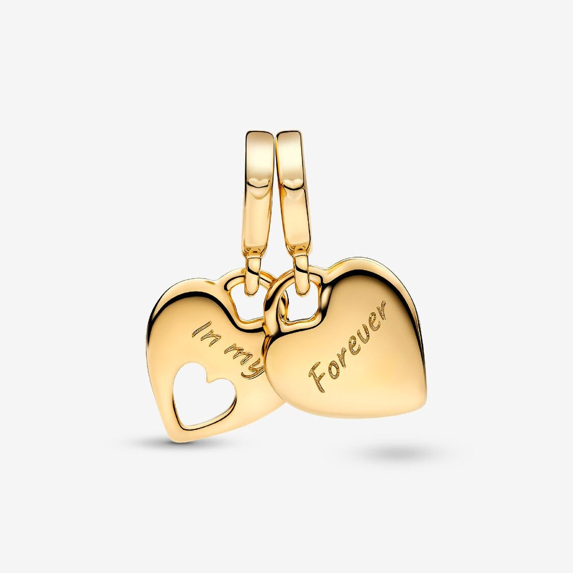 Double Heart gold mother daughter Split Dangle Charm Hallmarked S925 Sterling Silver