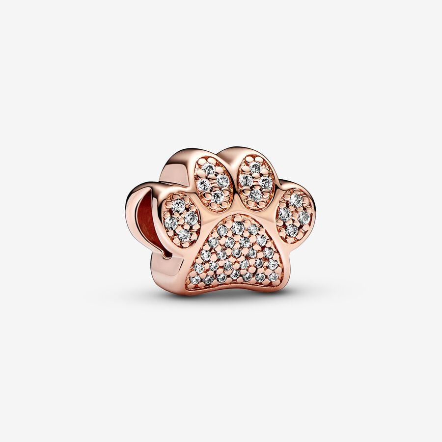 Rose Gold Sparkling Paw Print Charm Hallmarked S925 Sterling Silver