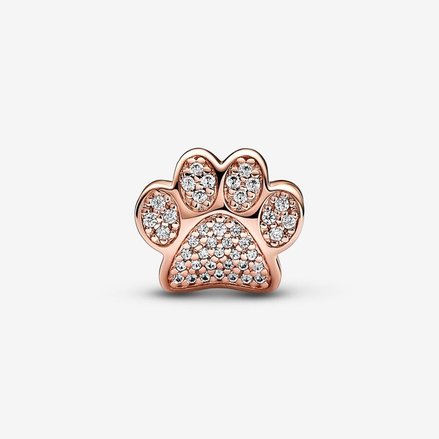 Rose Gold Sparkling Paw Print Charm Hallmarked S925 Sterling Silver