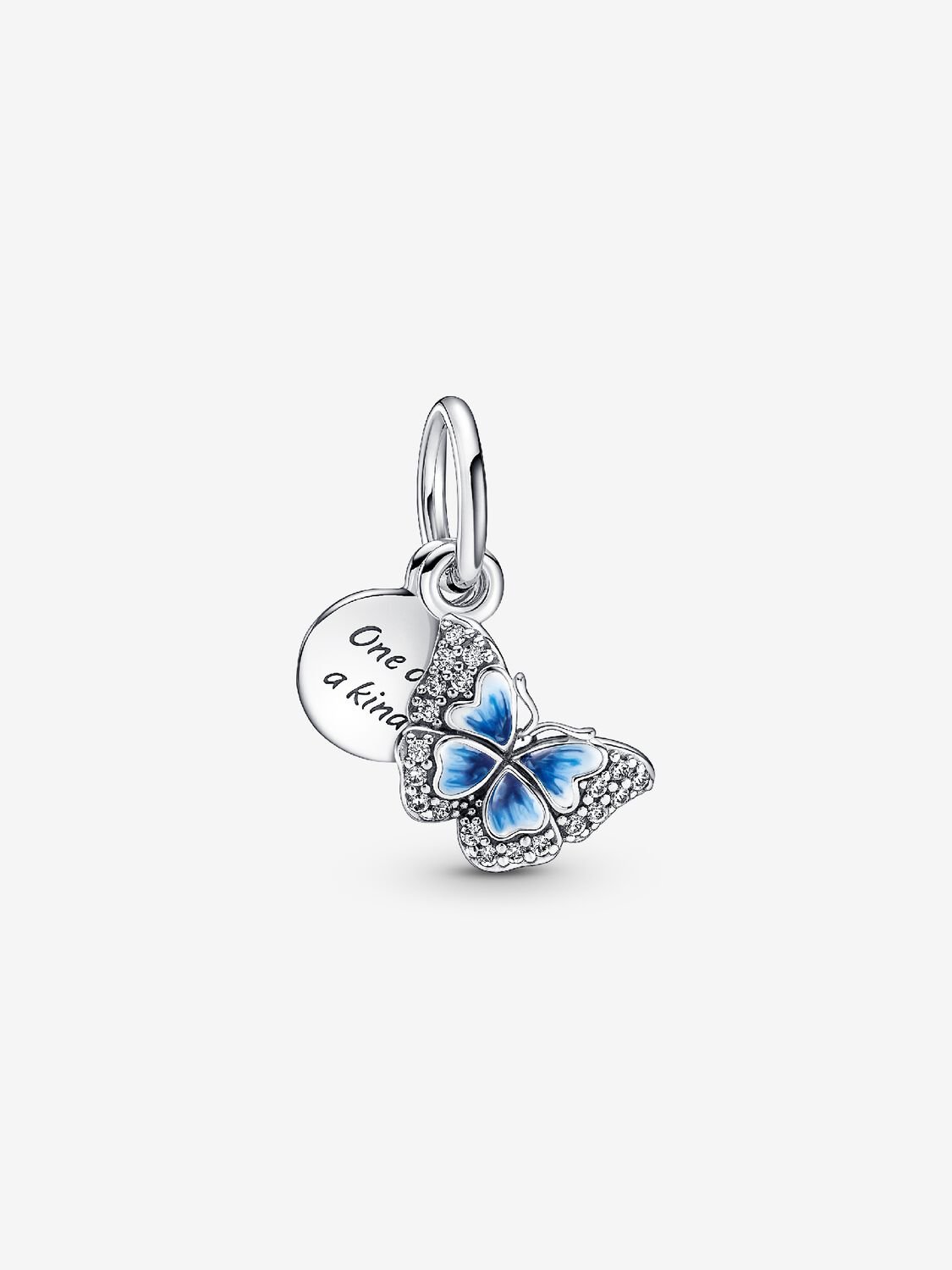 Blue Butterfly & Quote Double Dangle Charm Hallmarked S925 Sterling Silver