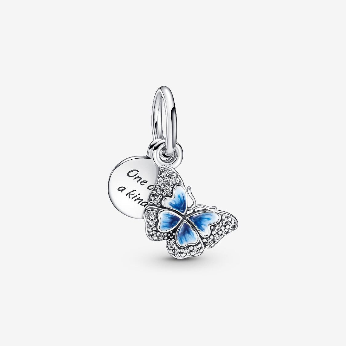 Blue Butterfly & Quote Double Dangle Charm Hallmarked S925 Sterling Silver