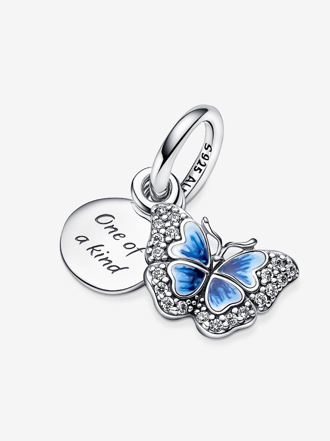 Blue Butterfly & Quote Double Dangle Charm Hallmarked S925 Sterling Silver