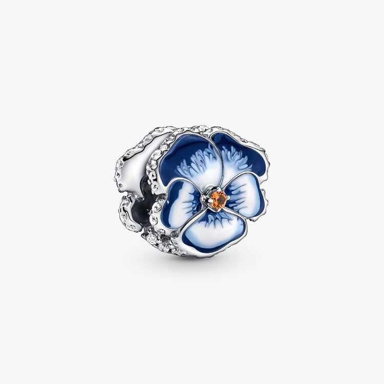 Blue Pansy Flower Charm Hallmarked S925 Sterling Silver