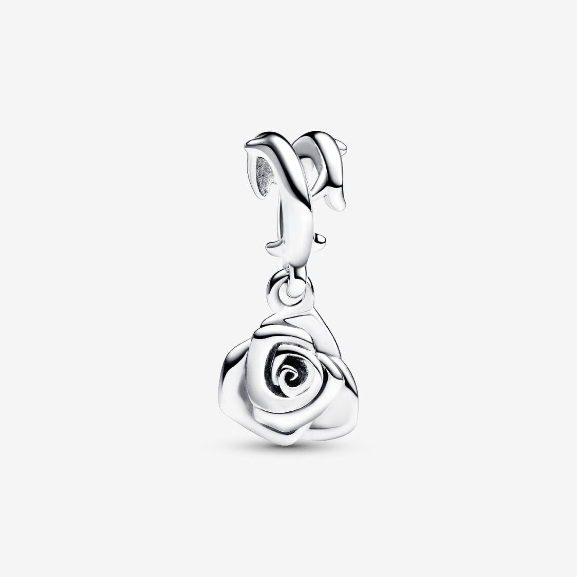 Rose in Bloom Dangle Charm Hallmarked S925 Sterling Silver