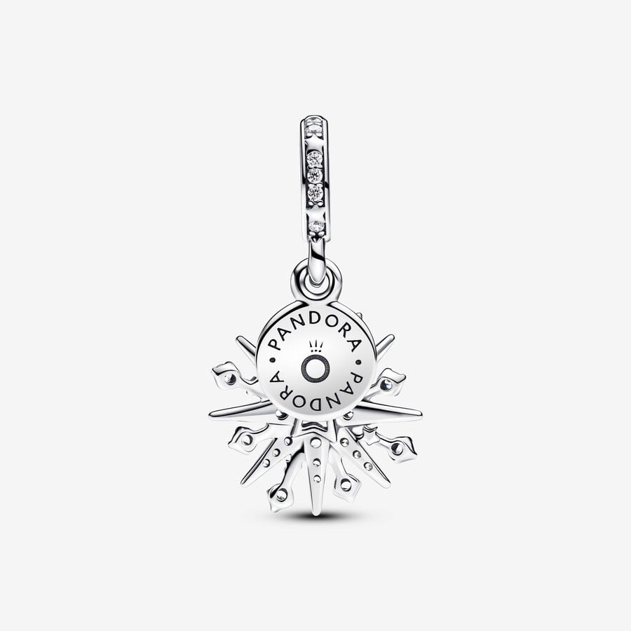 Sparkling Firework Double Dangle Christmas Charm Hallmarked S925 Sterling Silver