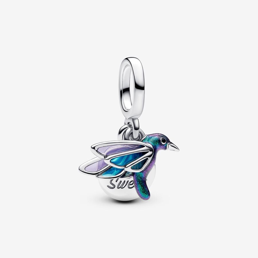 Hummingbird Double Dangle Charm Hallmarked S925 Sterling Silver
