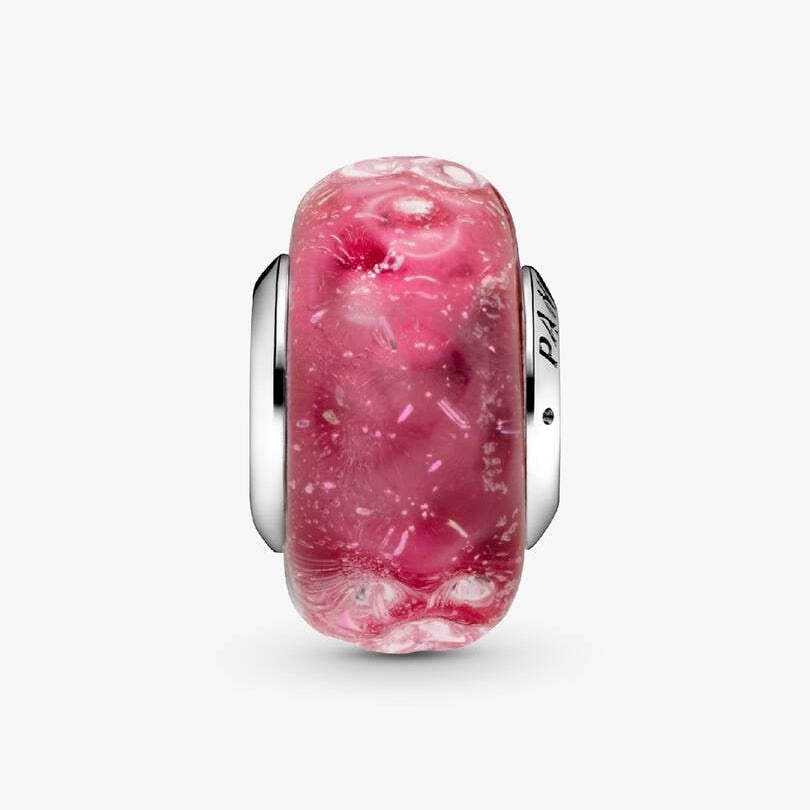 Wavy Fancy Pink Murano Glass Charm Hallmarked S925 Sterling Silver