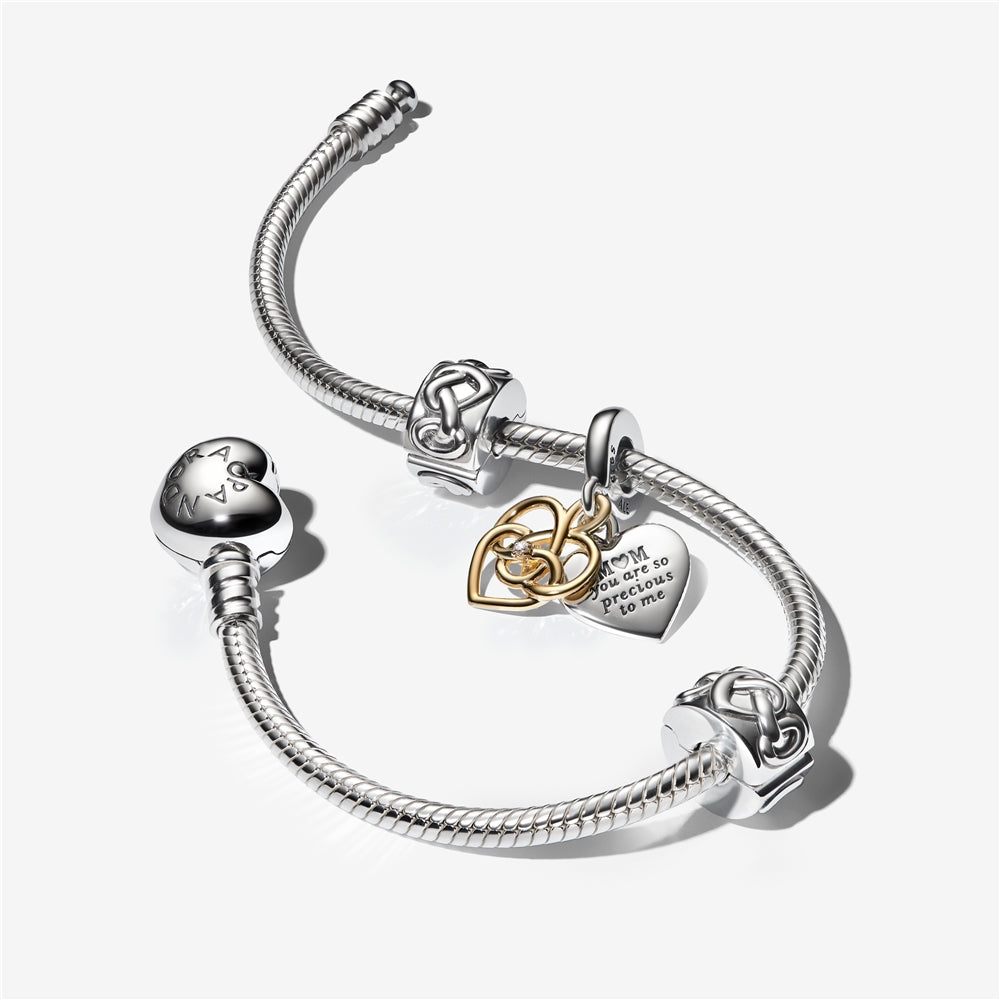 Knotted Hearts Clip Charm Hallmarked S925 Sterling Silver
