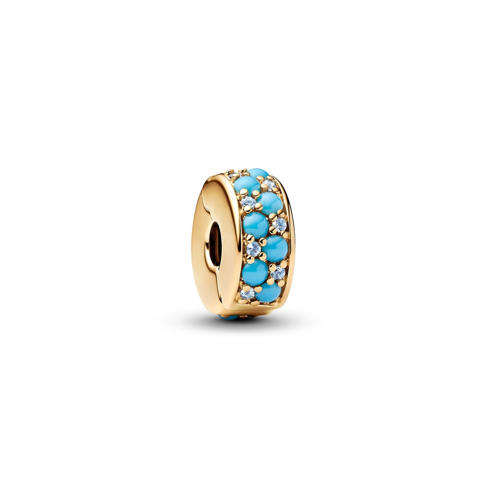Aqua Blue Clip Charm Hallmarked S925 Sterling Silver