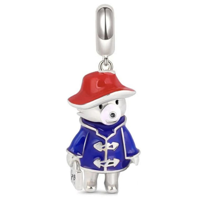 Anime Paddington Bear Retro Classic Dangle Charm Hallmarked S925 Sterling Silver