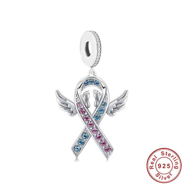 Baby Infant Loss Awareness Ribbon Charm Hallmarked S925 Sterling Silver