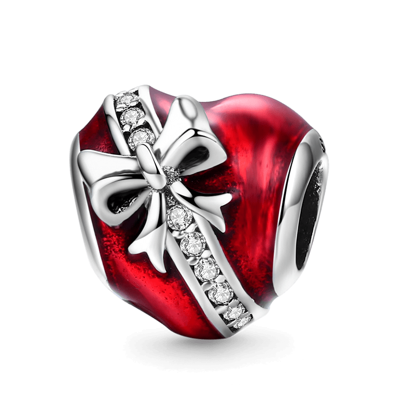 Bow Red Heart Charm Hallmarked S925 Sterling Silver