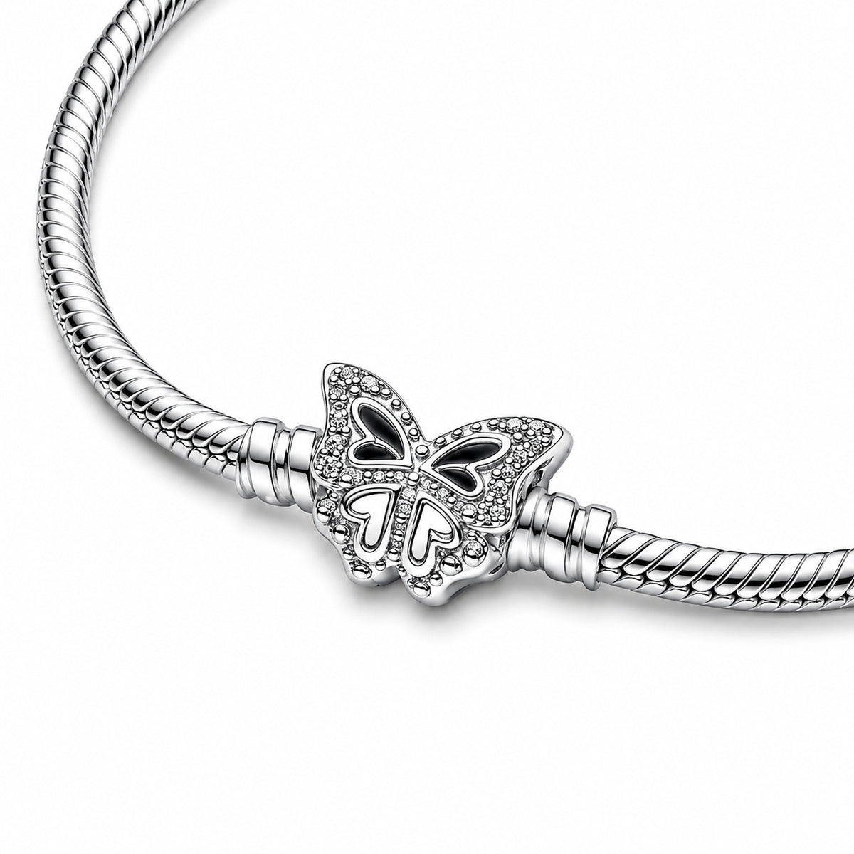 Butterfly Clasp Snake Chain Bracelet Hallmarked S925 Sterling Silver