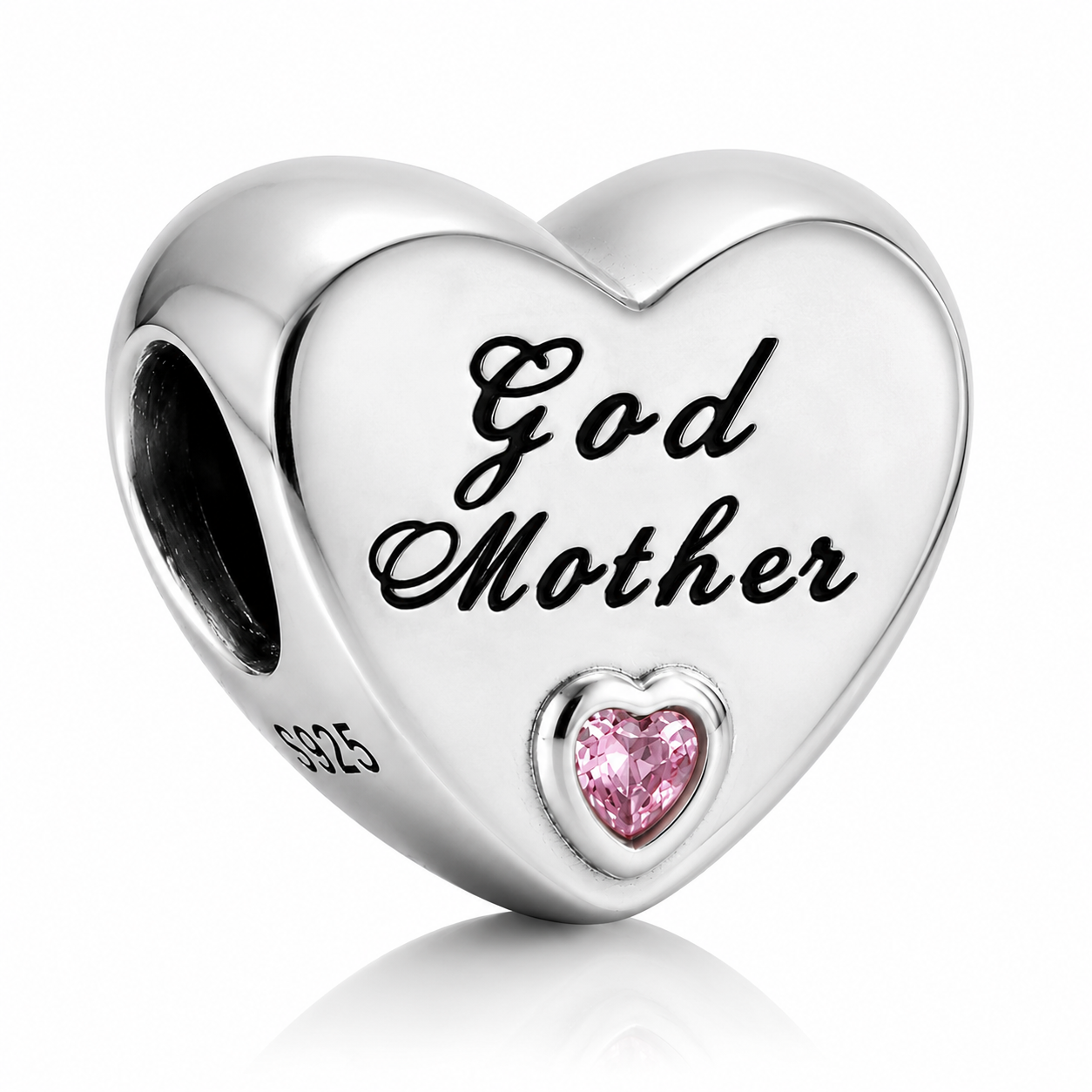 God Mother Heart Charm Hallmarked S925 Sterling Silver