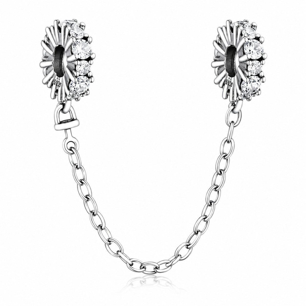 Clear Sparkle Safety Chain Charm Hallmarked S925 Sterling Silver