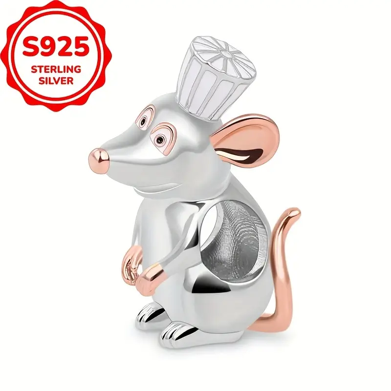 Cute Mouse Dangle Charm Hallmarked S925 Sterling Silver