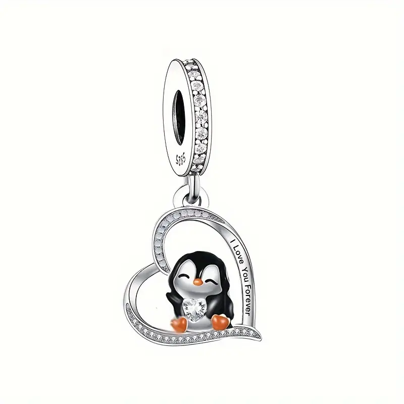 Cute Penguin Heart Charm Hallmarked S925 Sterling Silver