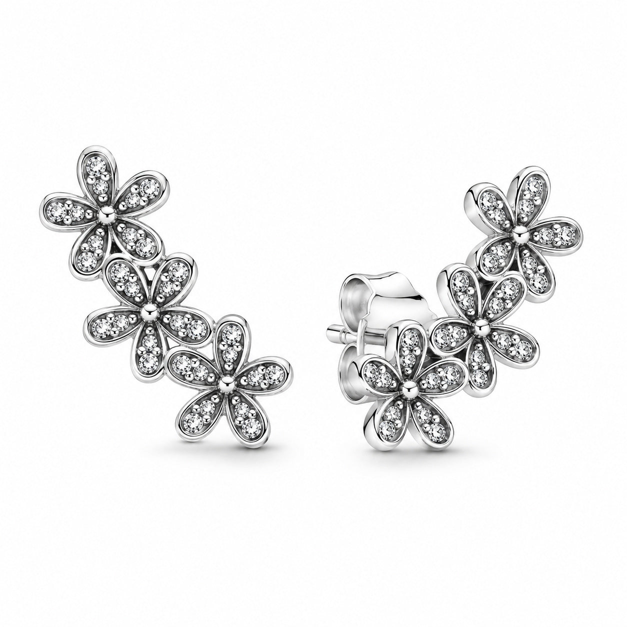 Daisy Silver Stud Earrings With Clear Cubic Zirconia Stud Earrings