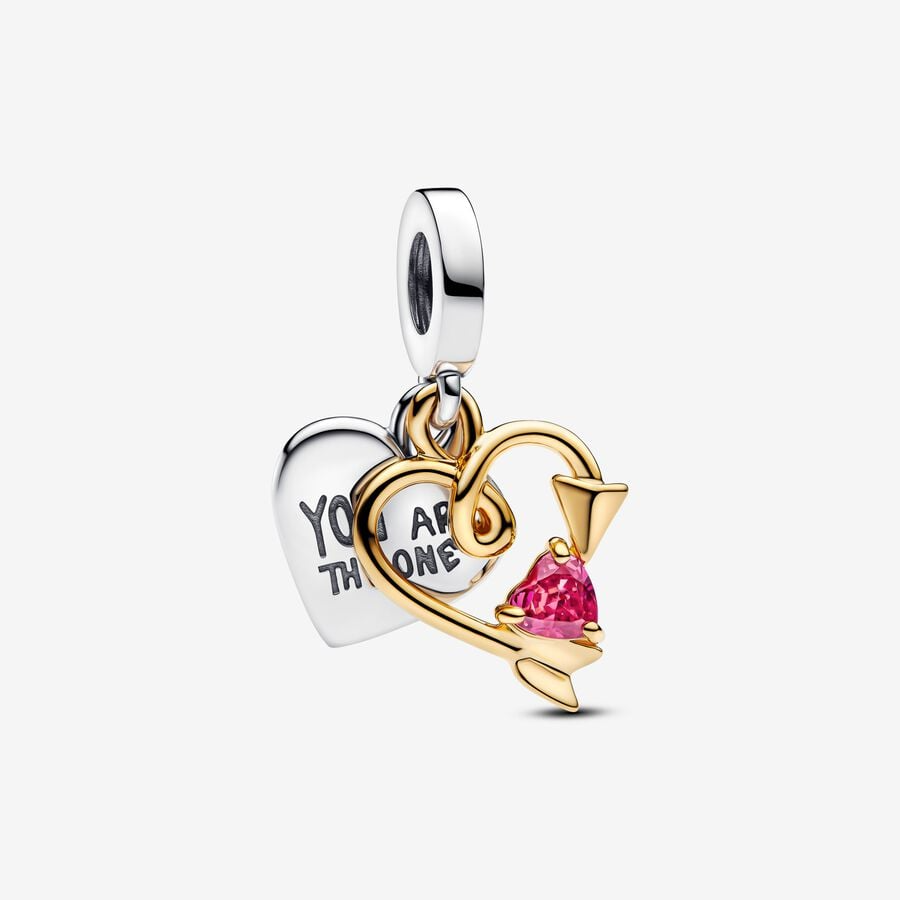 Engravable Heart & Arrow Double Dangle Charm Hallmarked S925 Sterling Silver