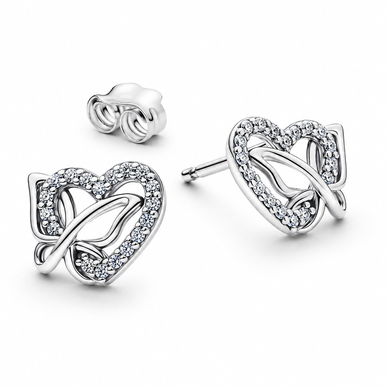Entwined Heart & Butterfly Stud Earrings
