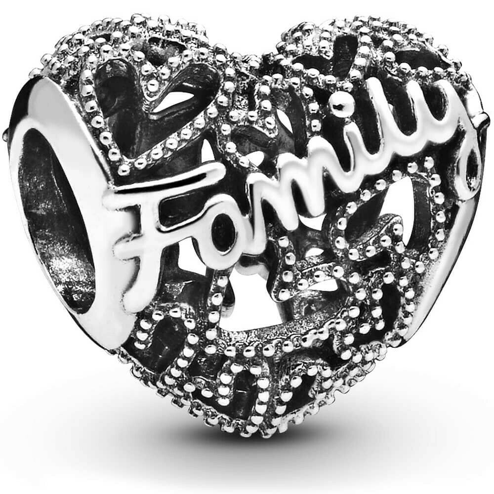 Family Heart Charm Hallmarked S925 Sterling Silver