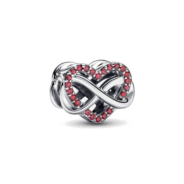 Family Infinity Red Heart Charm Hallmarked S925 Sterling Silver