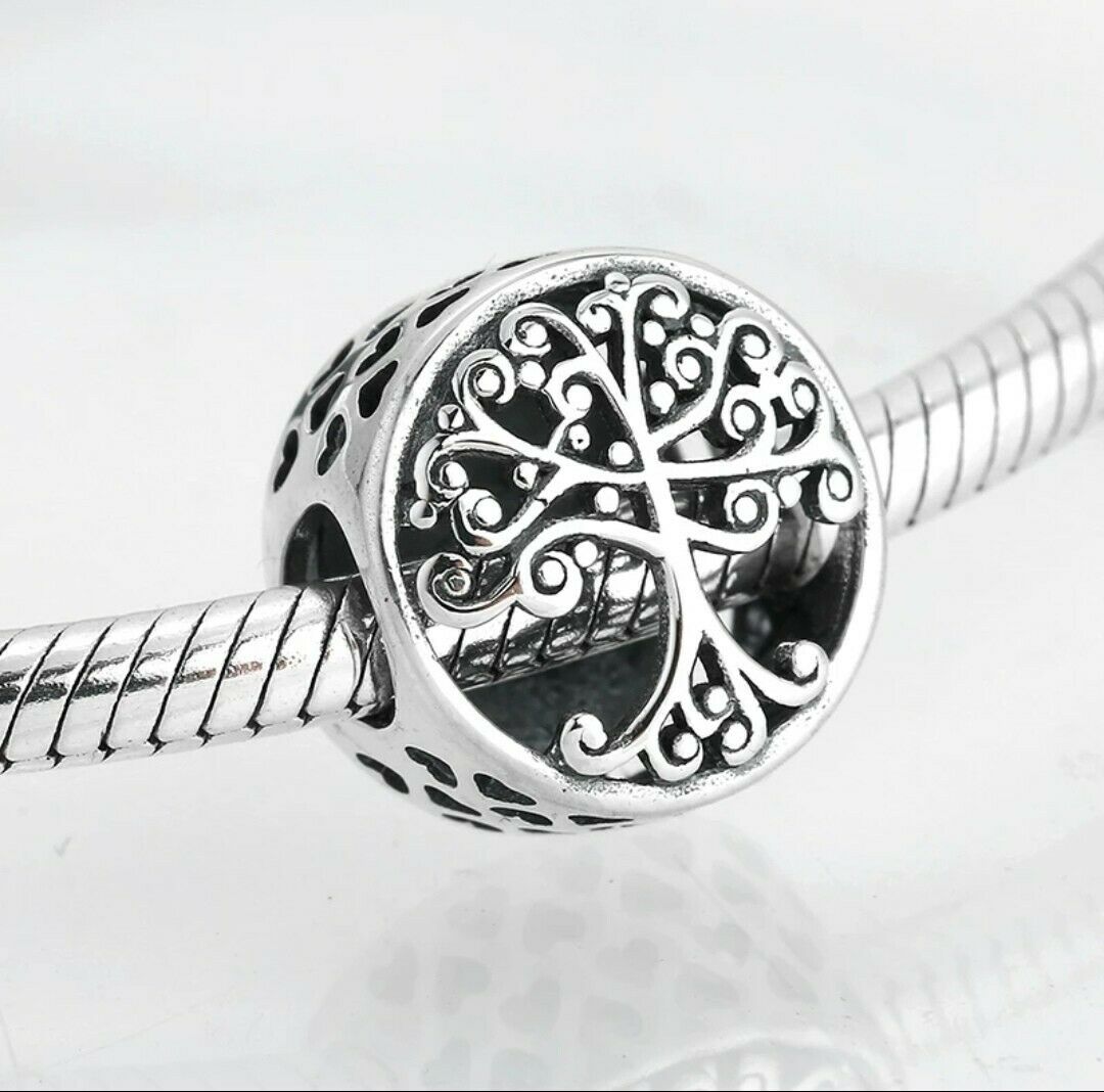 Openwork Family Root Tree Charm Hallmarked S925 Sterling Silver