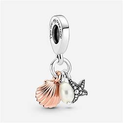 Freshwater Cultured Pearl, Starfish & Shell Triple Dangle Charm Hallmarked S925 Sterling Silver
