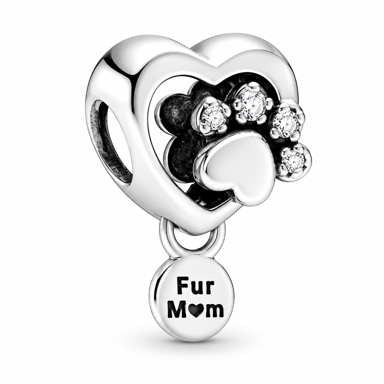 Fur Mom Heart Charm Hallmarked S925 Sterling Silver