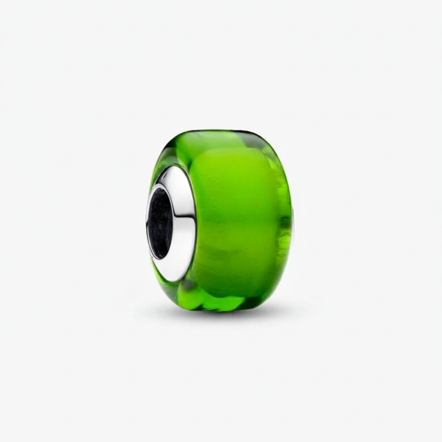 Green Mini Murano Glass Charm Hallmarked S925 Sterling Silver