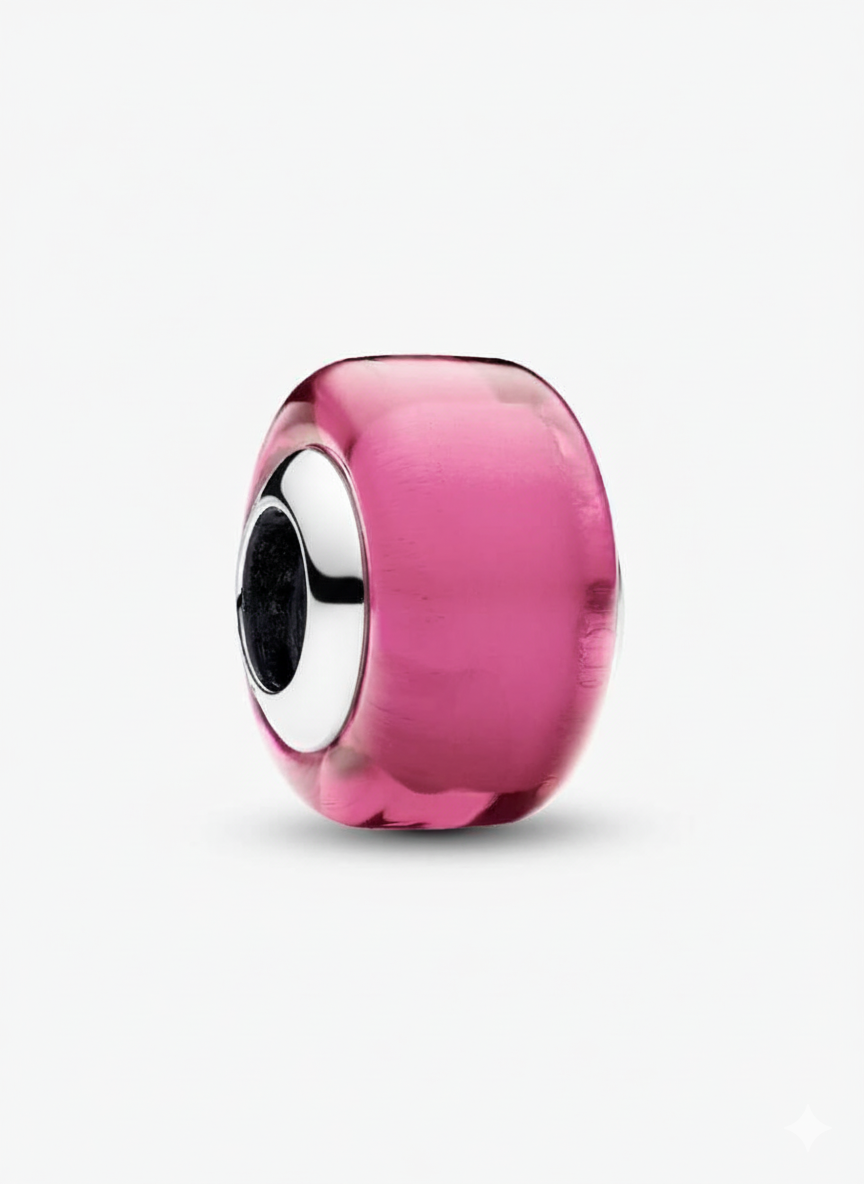 Pink Mini Murano Glass Charm Hallmarked S925 Sterling Silver