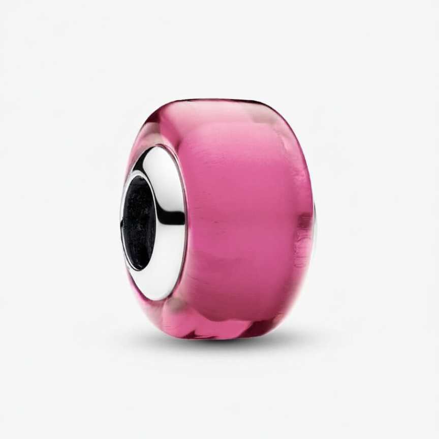 Pink Mini Murano Glass Charm Hallmarked S925 Sterling Silver