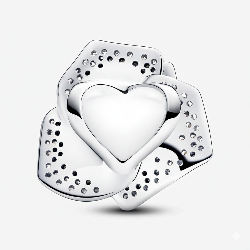 Sparkling Rose in Bloom Oversized Charm Hallmarked S925 Sterling Silver