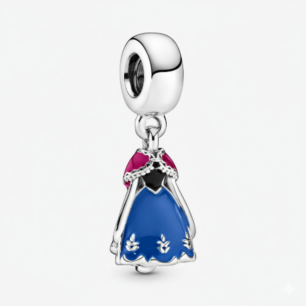 Disney Princess Anna Dress Dangle Charm Hallmarked S925 Sterling Silver