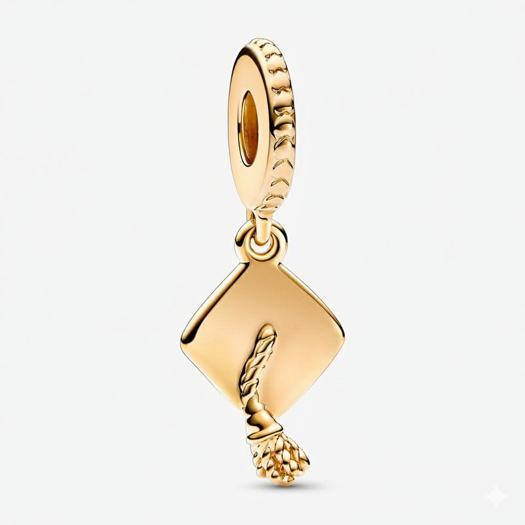 Graduation Cap Gold Dangle Charm Hallmarked S925 Sterling Silver