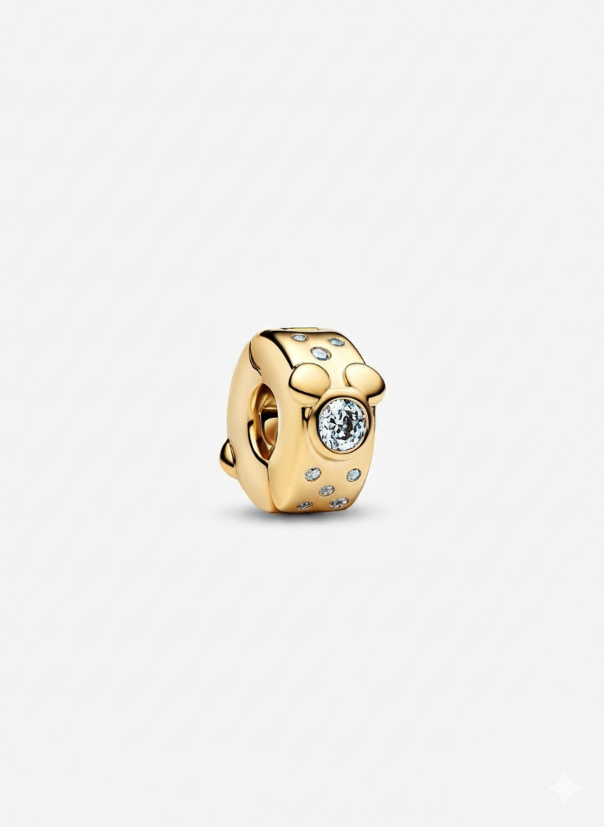 Disney Golden Sparkle Mickey and Minnie Clip Charm Hallmarked S925 Sterling Silver